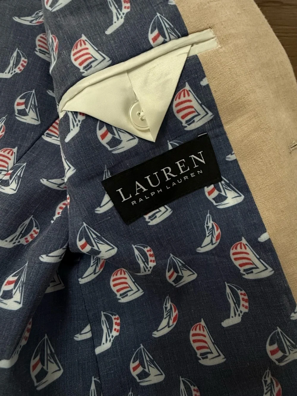 Boys Linen Tab Blazer with sailboat lining Lauren by Ralph Lauren 12R